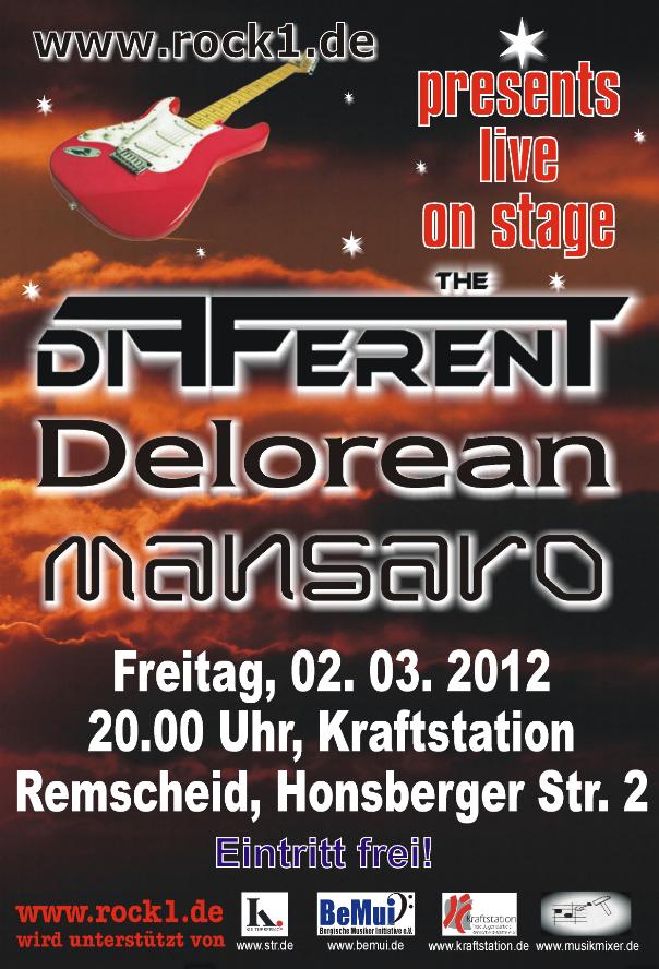 Rockkonzert am 02.03.12 in der Kraftstation, RS, mit Mansaro, Delorean und The Different